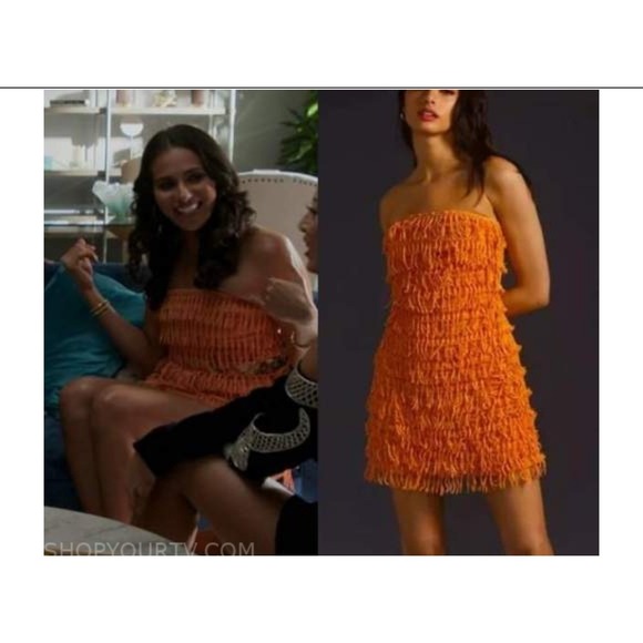 Anthropologie Strapless Fringe Dress in Orange - Picture 11 of 13